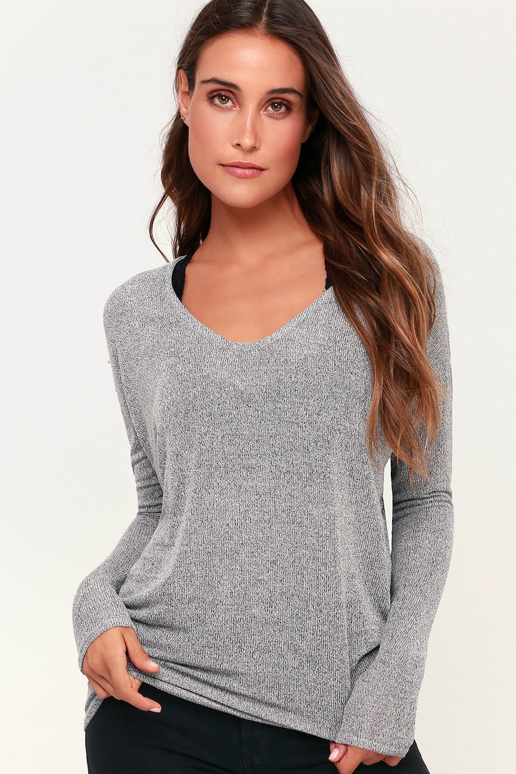fotografering mulighed i det mindste Cute Grey Sweater Top - V-Neck Sweater - Knit Sweater Top - Lulus