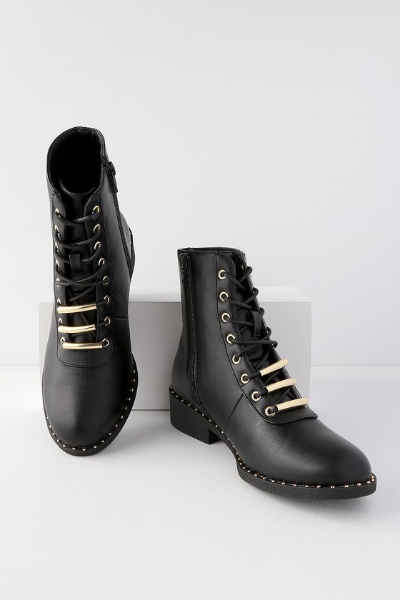 Cool Black Boots - Lace-Up Combat Boots - Vegan Leather Boots - Lulus