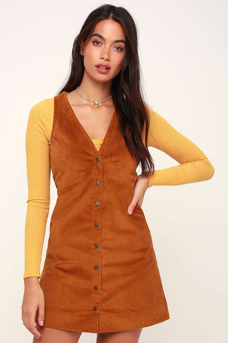 Free People Rolling Thunder - Corduroy Dress - Rust Brown Dress - Lulus Free People Rolling Thunder - Corduroy Dress - Rust Brown Dress - Lulus