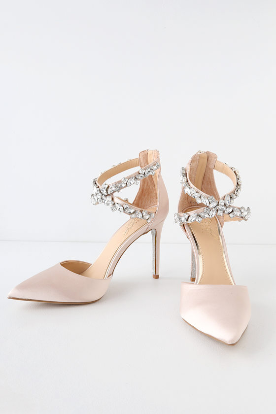 Jazmine Champagne Satin Rhinestone Pumps 3