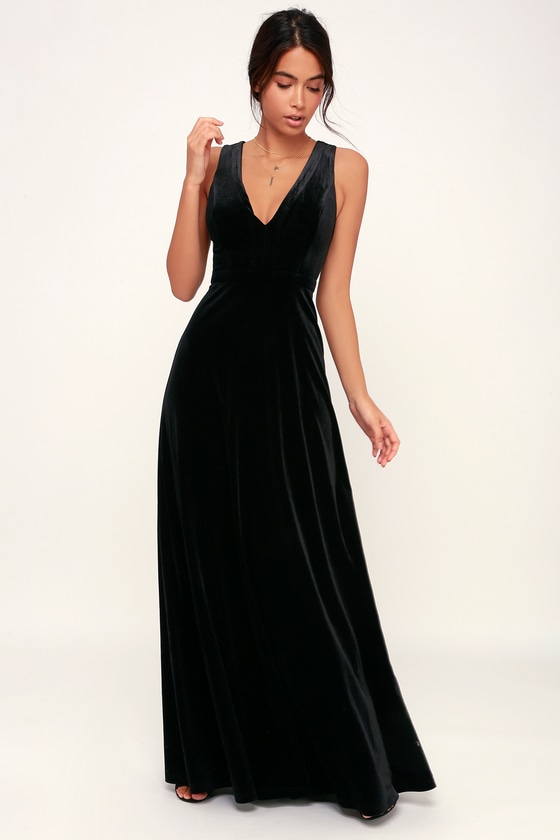 Lovely Black Dress - Velvet Maxi Dress ...