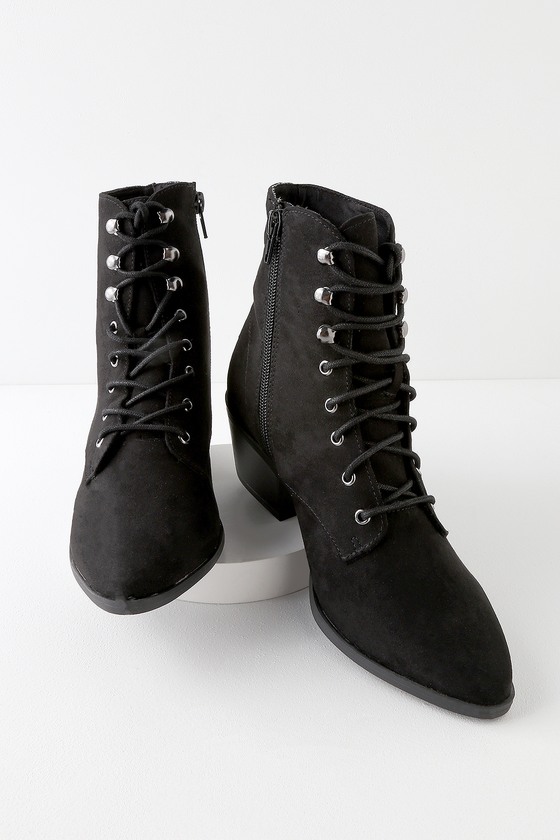 black short boots with laces