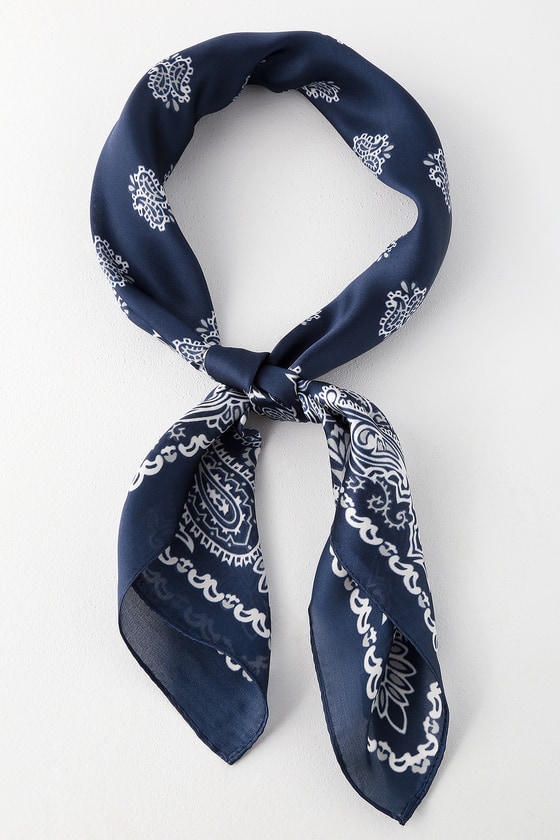 Cool Navy Blue Paisley Bandana Navy Bandana Paisley Scarf Lulus