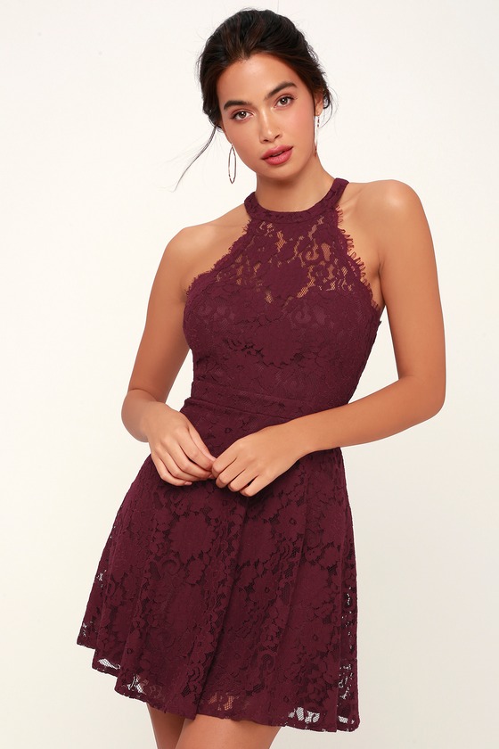 Cute Lace Skater Dress - Burgundy Lace Dress - Lace Mini Dress - Lulus