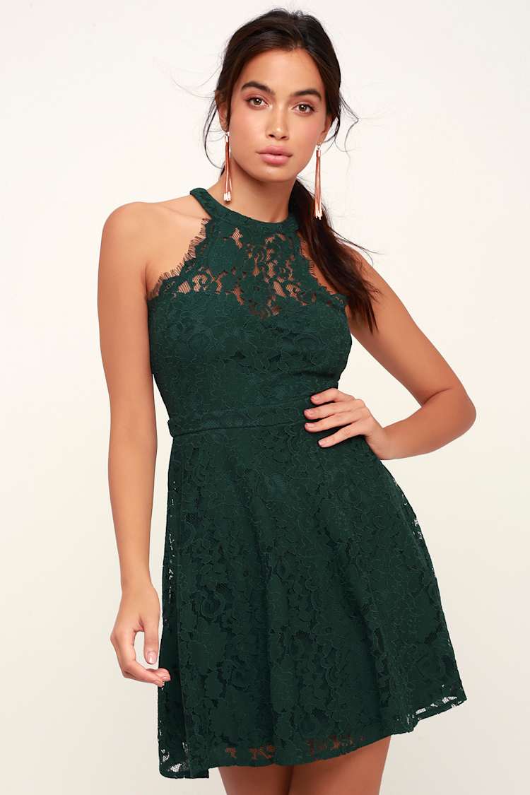 Cute Lace Skater Dress - Green Lace Dress - Lace Mini Dress - Lulus