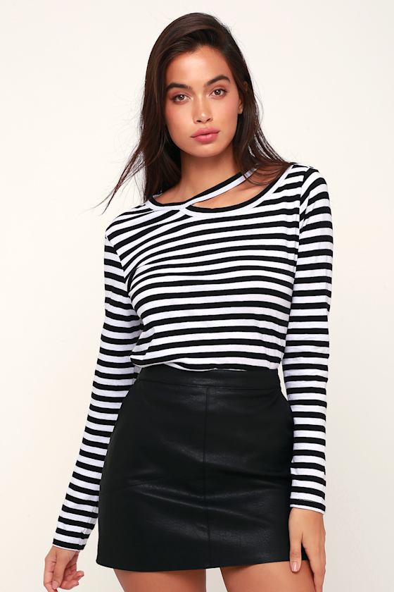 RD Style Stripe Top Black and White Striped Top Cutout Top Lulus