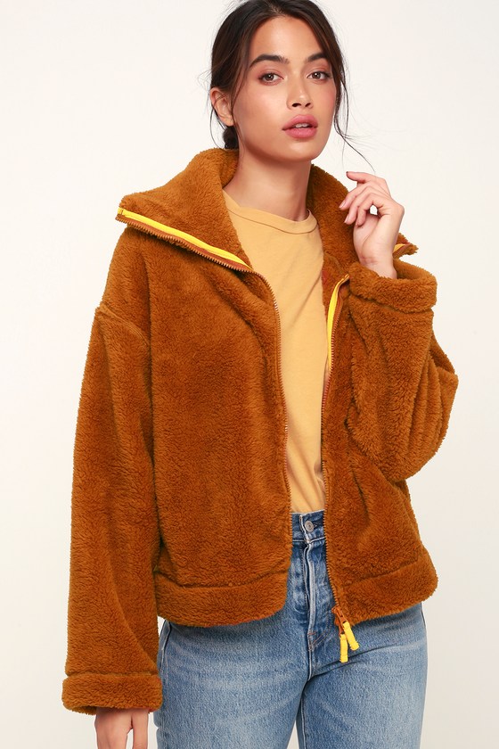 Free People Movement Dazed - Rust Brown Fuzzy Jacket - Fleece - Lulus