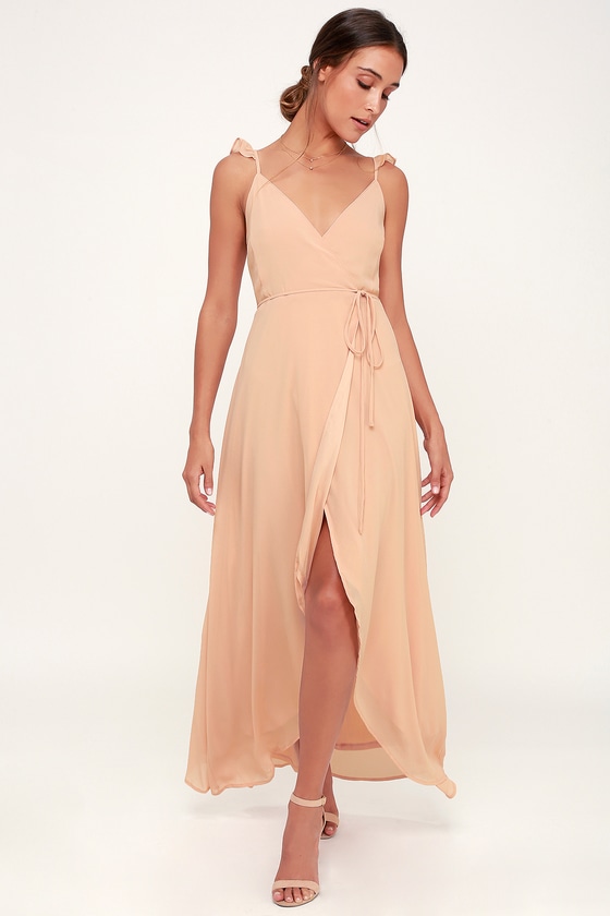 blush satin wrap dress