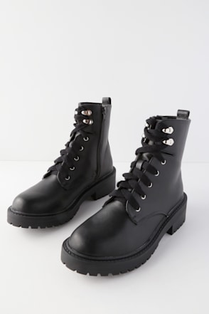 Madden Girl Alicee Black Boots Lace-Up Boots Combat Boots