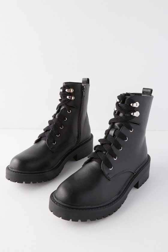 Madden Girl Alicee - Black Boots - Lace-Up Boots - Combat Boots - Lulus