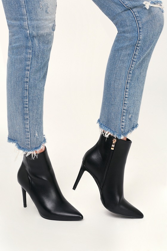 black pointed heeled boots