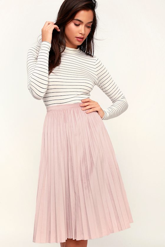 Nina Blush Pink Suede Pleated Midi Skirt 3