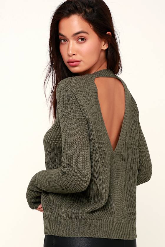 Know Thyself Olive Green Knit Cutout Sweater 1