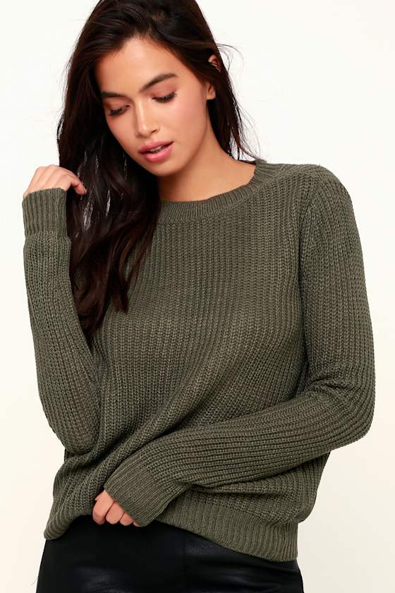 Know Thyself Olive Green Knit Cutout Sweater 3