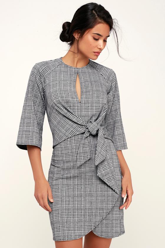 RD Style Black and White Glen Plaid Dress TieFront Dress Lulus