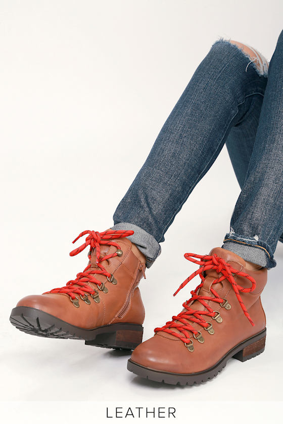 Lora Cognac Leather Lace-Up Ankle Boots 2