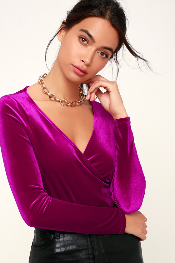 Chic Purple Bodysuit - Velvet Bodysuit - Surplice Bodysuit - Top - Lulus