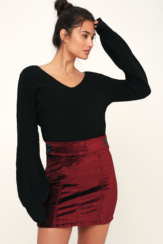Retro Mini Wine Red Velvet Mini Skirt 3