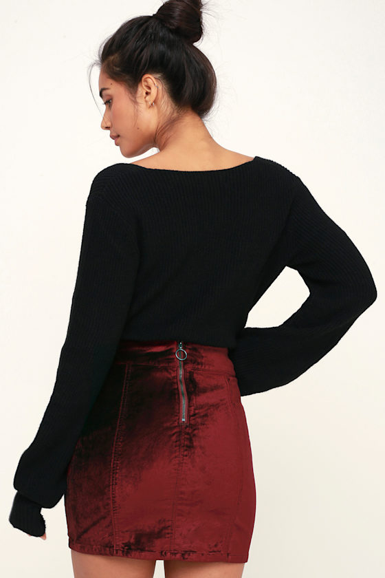 Retro Mini Wine Red Velvet Mini Skirt 1