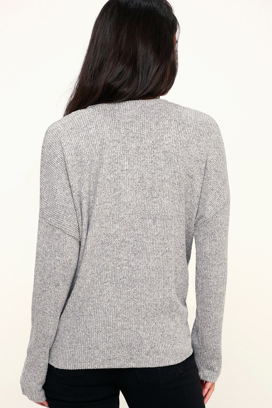 Olive + Oak Marley - Light Grey Sweater Top - Surplice Top - Lulus