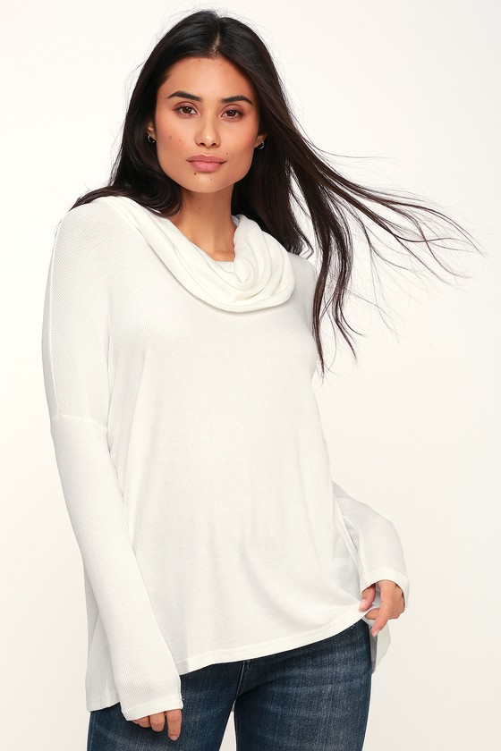 Jack by BB Dakota Early Riser - White Ribbed Top - Cowl Neck Top - Lulus