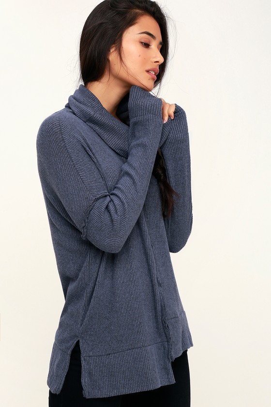 navy blue cowl neck top