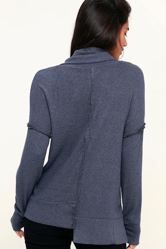 navy blue cowl neck top