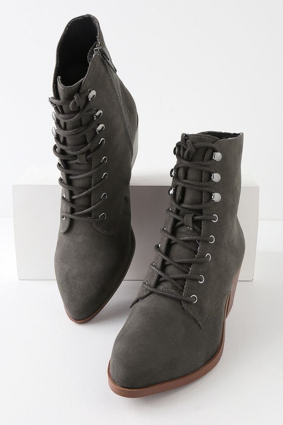Grey suede lace up ankle boots shop