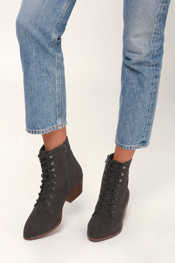 grey suede lace up ankle boots
