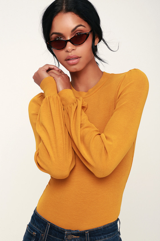 mustard yellow long sleeve top