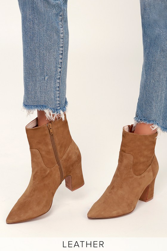 Caramel Suede Leather Ankle Booties 