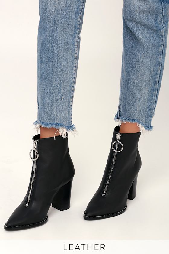 Satine Black Sheep Leather Pointed Toe High Heel Booties 5