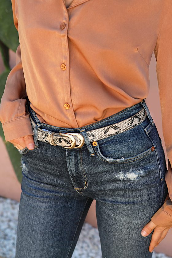 Mariah Beige Snake Print Belt 3