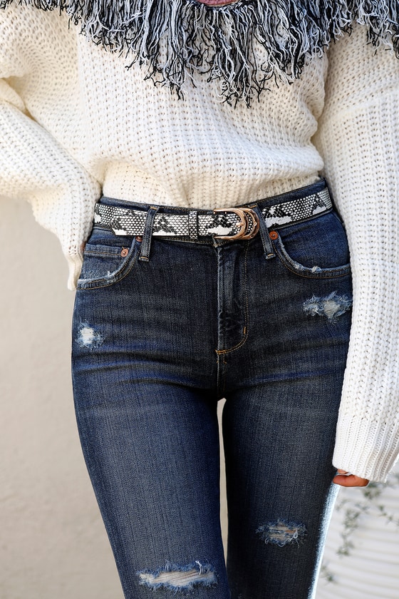 white snake print jeans