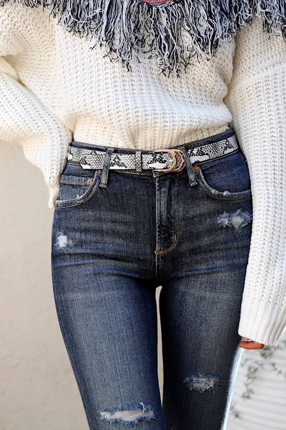Mariah White Snake Print Belt 3