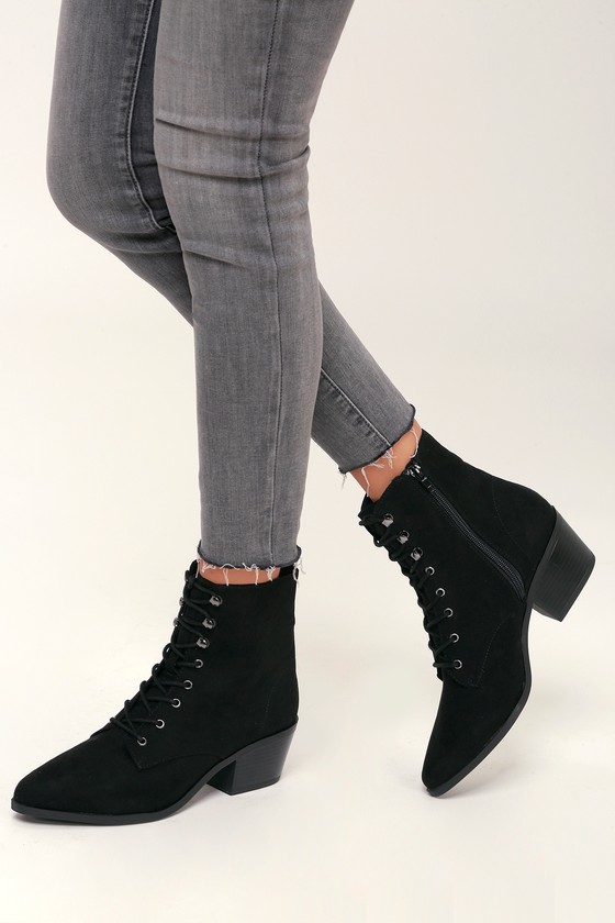 Cute Black Booties - Lace-Up Booties - Suede Booties - Boots