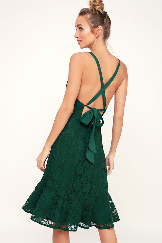 Lace Midi Dress Dark Green