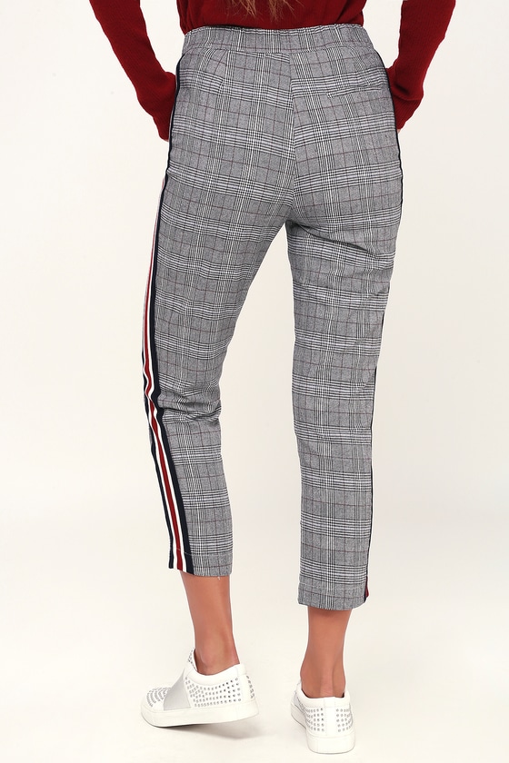 plaid side stripe pants