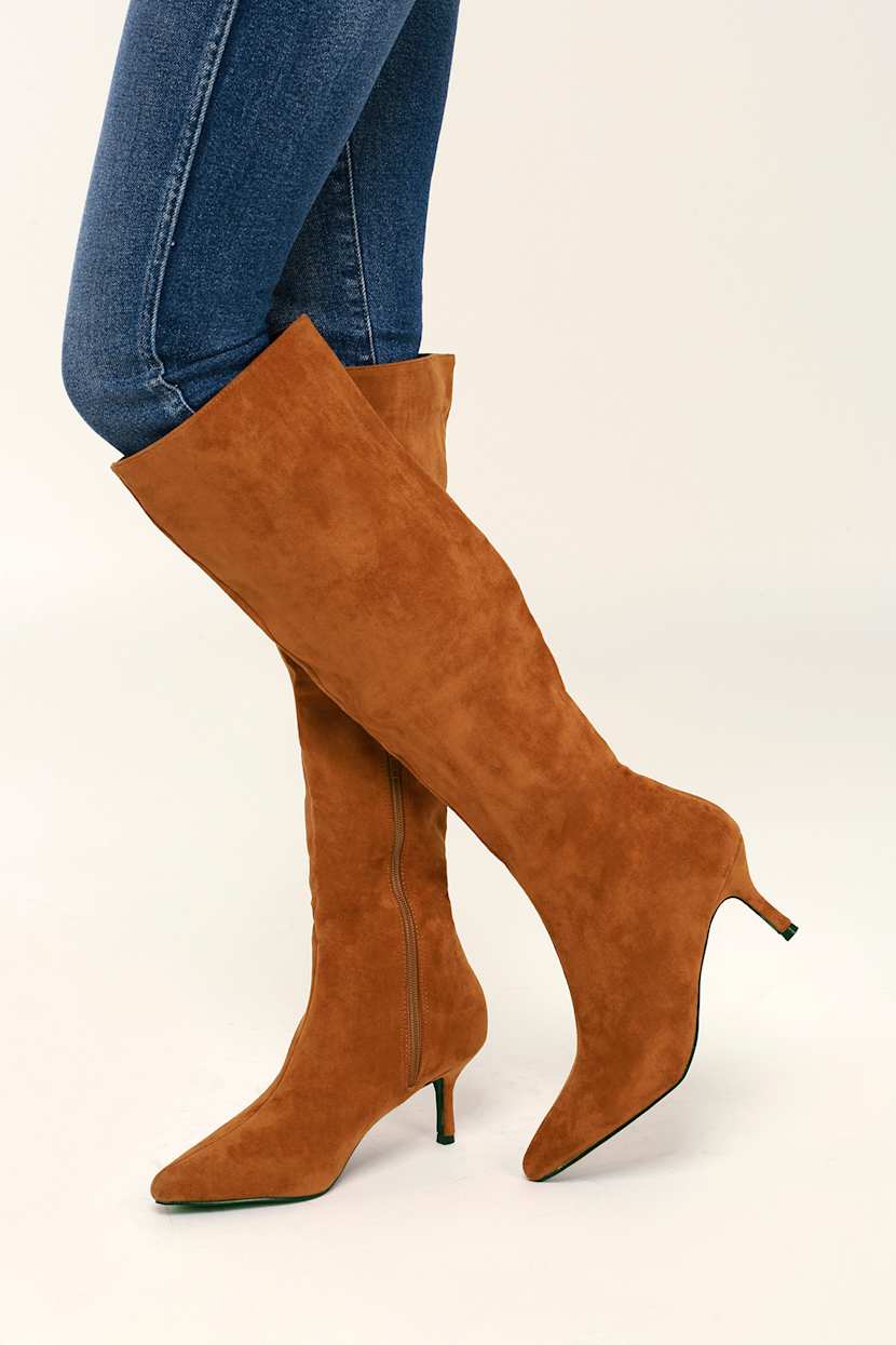camel colored knee high boots