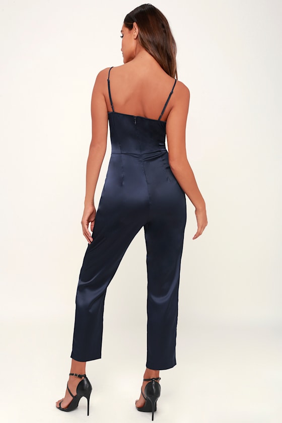 Touch of Heaven Navy Blue Satin Sleeveless Jumpsuit 2
