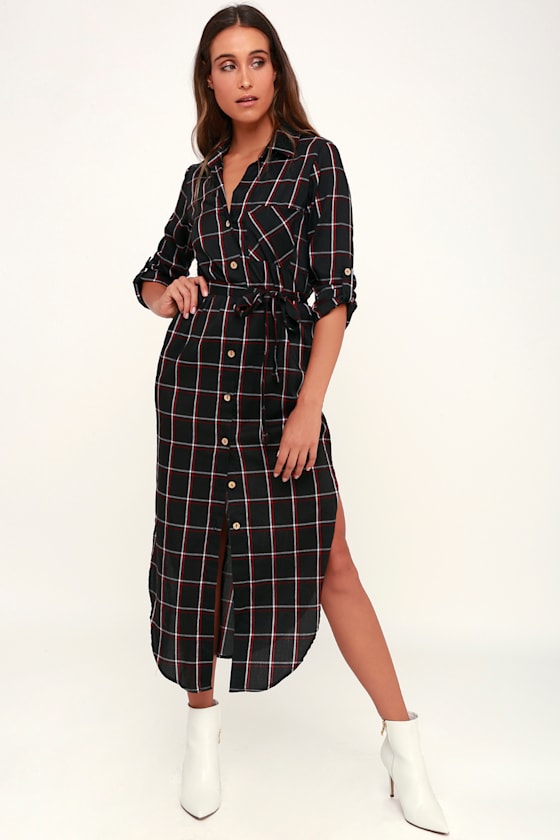 Monmartre Black Plaid Button-Up Shirt Dress 1