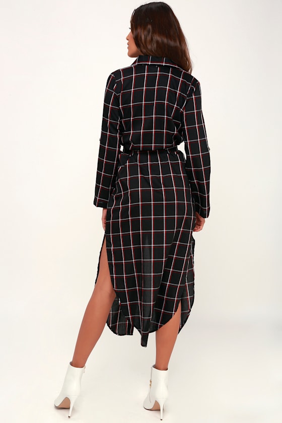 Monmartre Black Plaid Button-Up Shirt Dress 2
