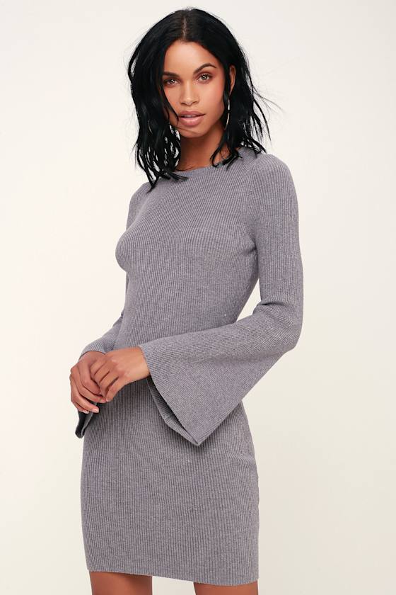 Hold Me Grey Ribbed Bell Sleeve Bodycon Sweater Dress 3