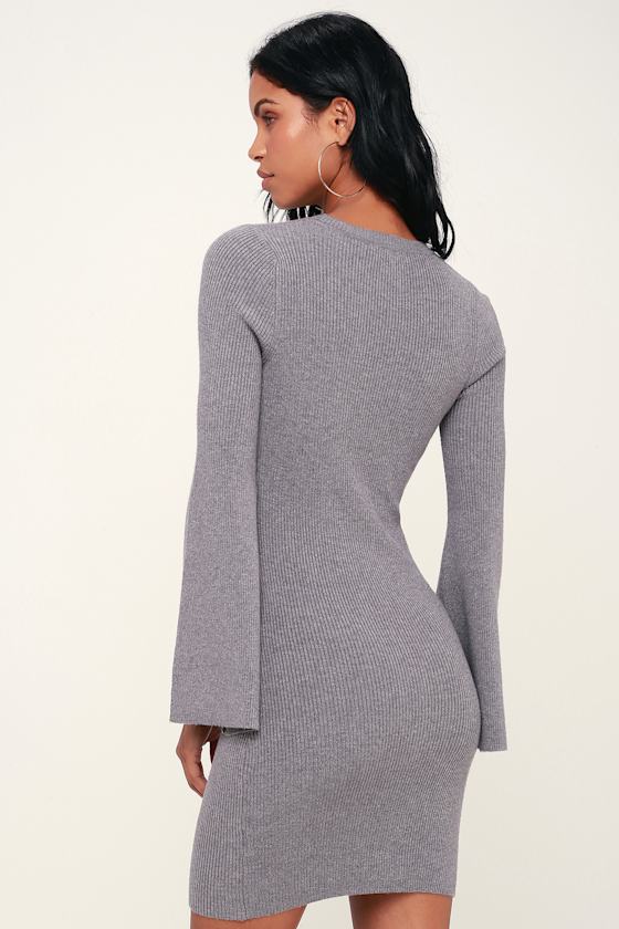 Hold Me Grey Ribbed Bell Sleeve Bodycon Sweater Dress 1