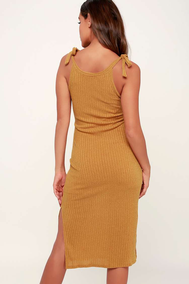mustard ribbed dress " Jocelyne " Button Down Ribbed Knit Bodycon Dress ( Mustard Yellow )