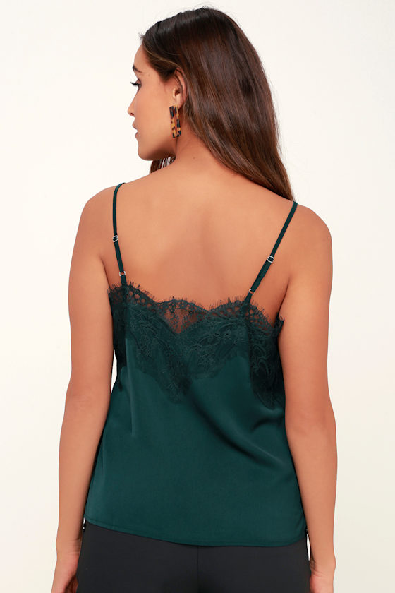 Maddox Dark Teal Green Satin Lace Cami 5