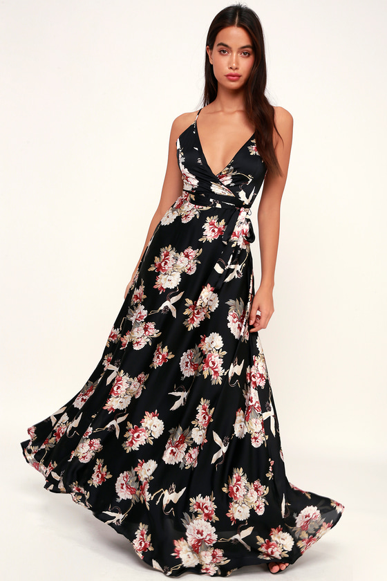Lovely Black Print Dress - Satin Print Dress - Print Maxi Dress - Lulus