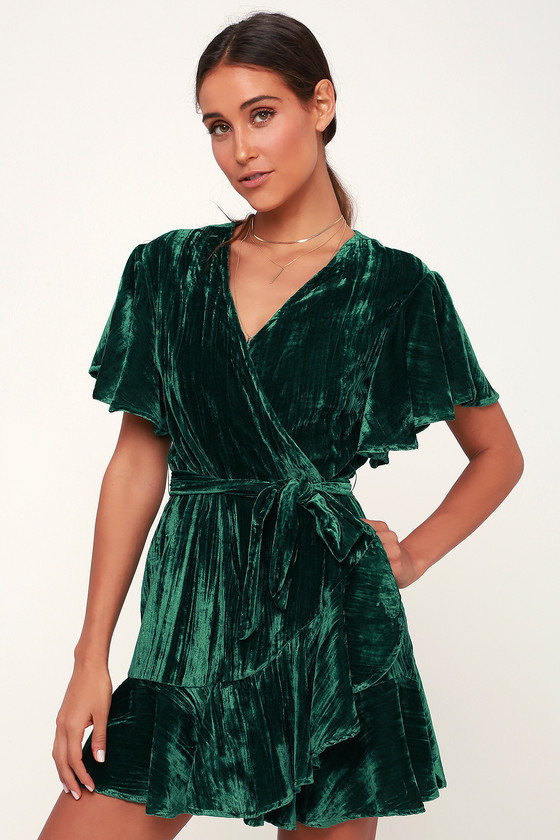 BB Dakota Night Fever - Dark Green Dress - Velvet Wrap Dress - Lulus