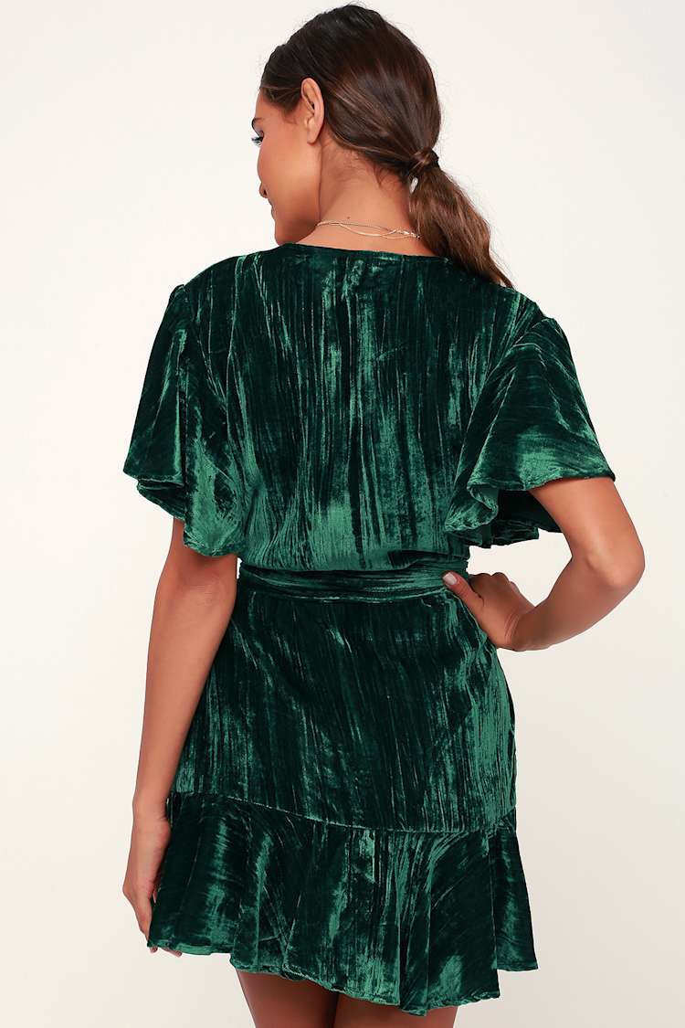 bb dakota green velvet dress Night Fever - Dark - Wrap Dress ruffled dress