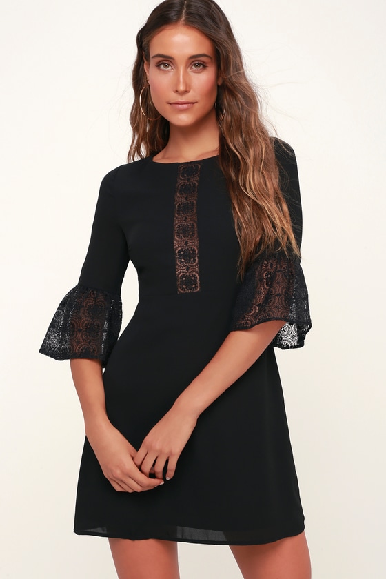 BB Dakota Pour It Up - Black Lace Dress - Flounce Sleeve Dress - Lulus